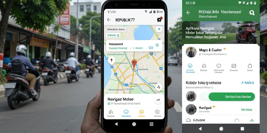 Antarmuka aplikasi REPUBLIK77 dengan fitur navigasi motor.